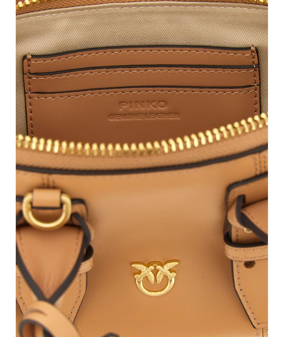 PINKO Коричневая кожаная сумка с короткими ручками, фото 4