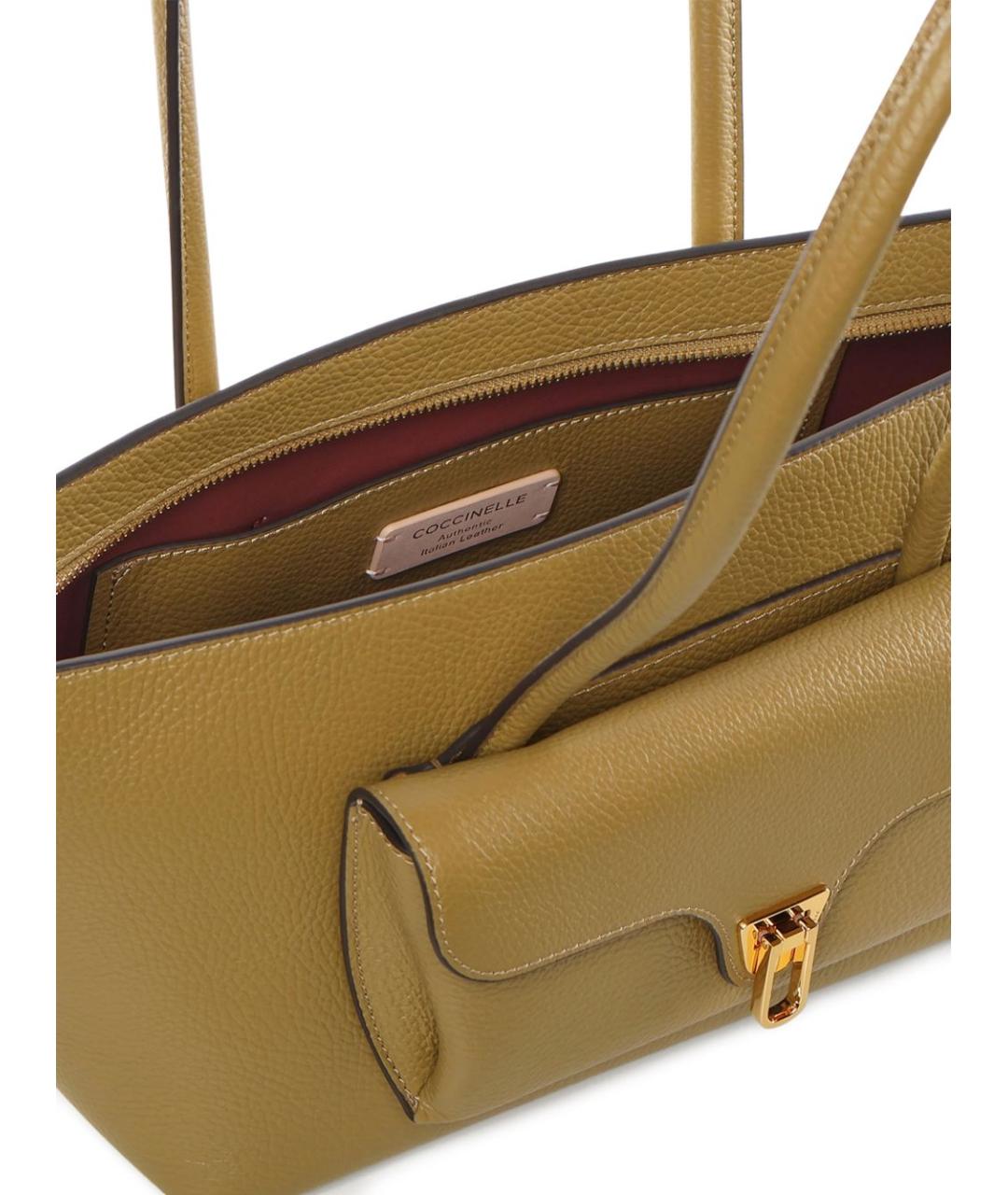 COCCINELLE Горчичная кожаная сумка тоут, фото 4