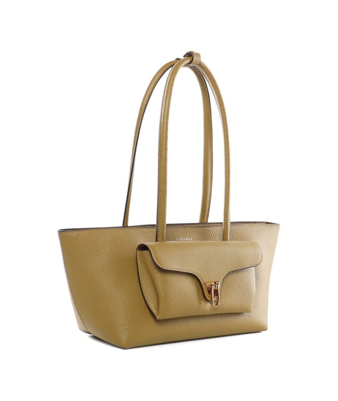 COCCINELLE Горчичная кожаная сумка тоут, фото 3