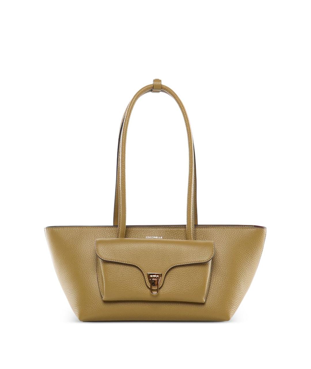 COCCINELLE Горчичная кожаная сумка тоут, фото 1