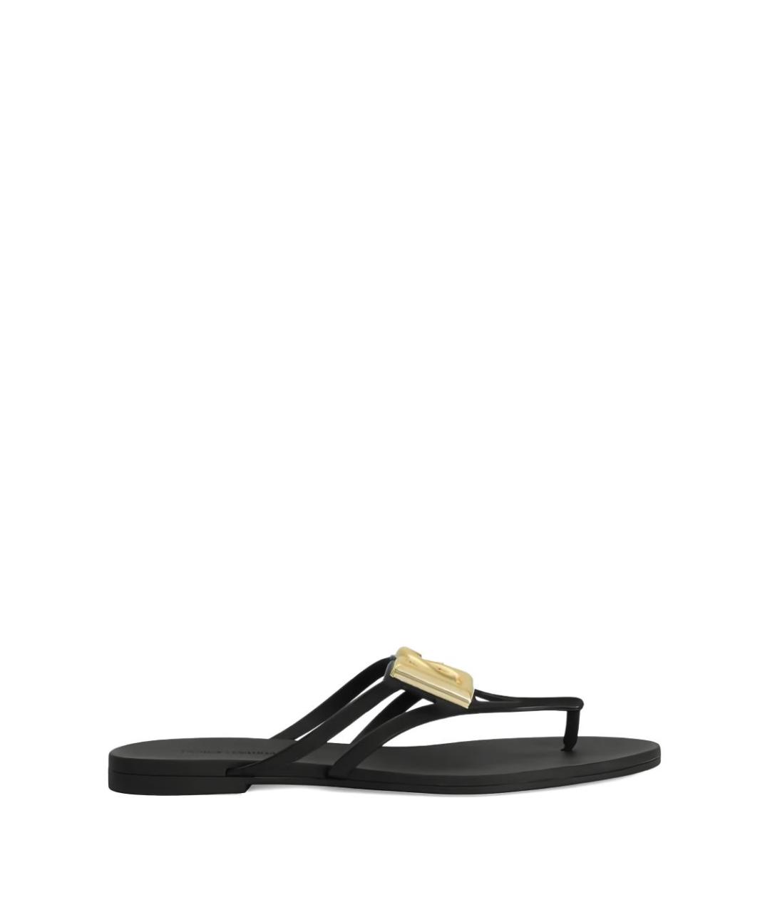 DOLCE&GABBANA Черные кожаные шлепанцы, фото 3