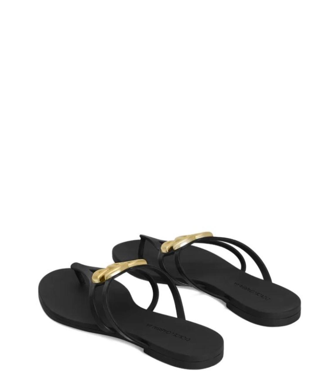 DOLCE&GABBANA Черные кожаные шлепанцы, фото 2