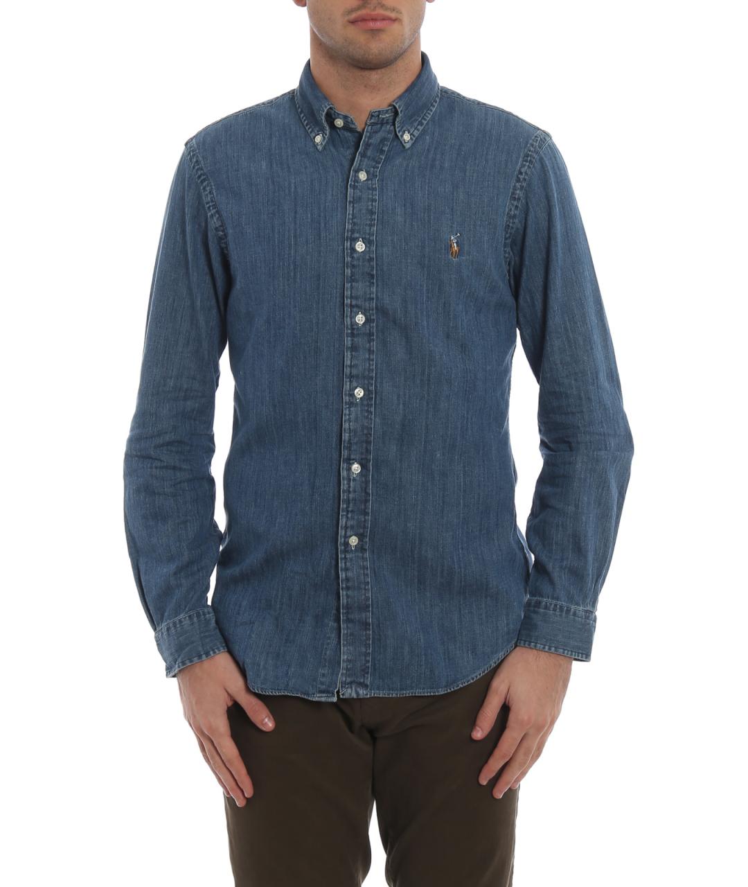 RALPH LAUREN Синяя хлопковая кэжуал рубашка, фото 3