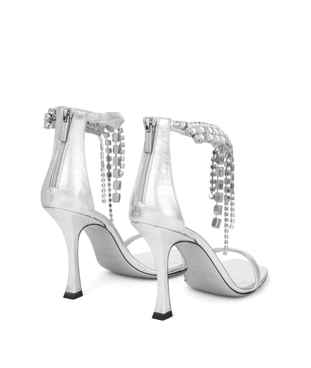 JIMMY CHOO Серебряные кожаные босоножки, фото 3