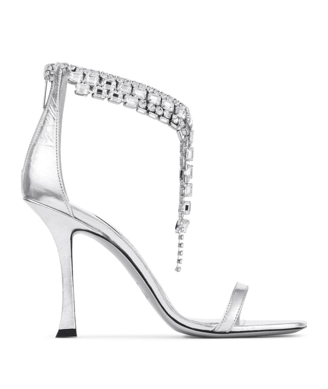 JIMMY CHOO Серебряные кожаные босоножки, фото 1