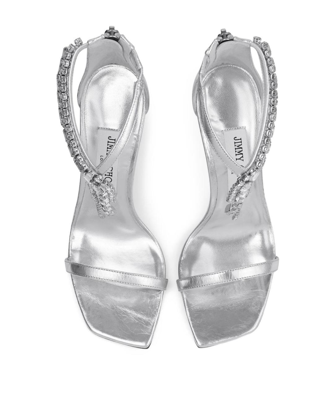 JIMMY CHOO Серебряные кожаные босоножки, фото 4