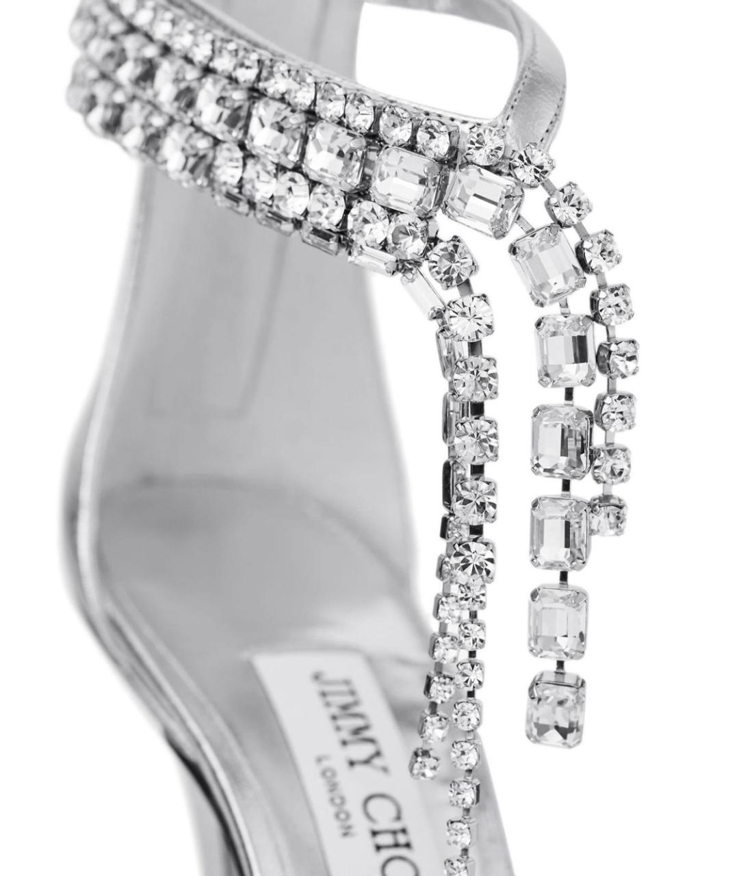 JIMMY CHOO Серебряные кожаные босоножки, фото 5