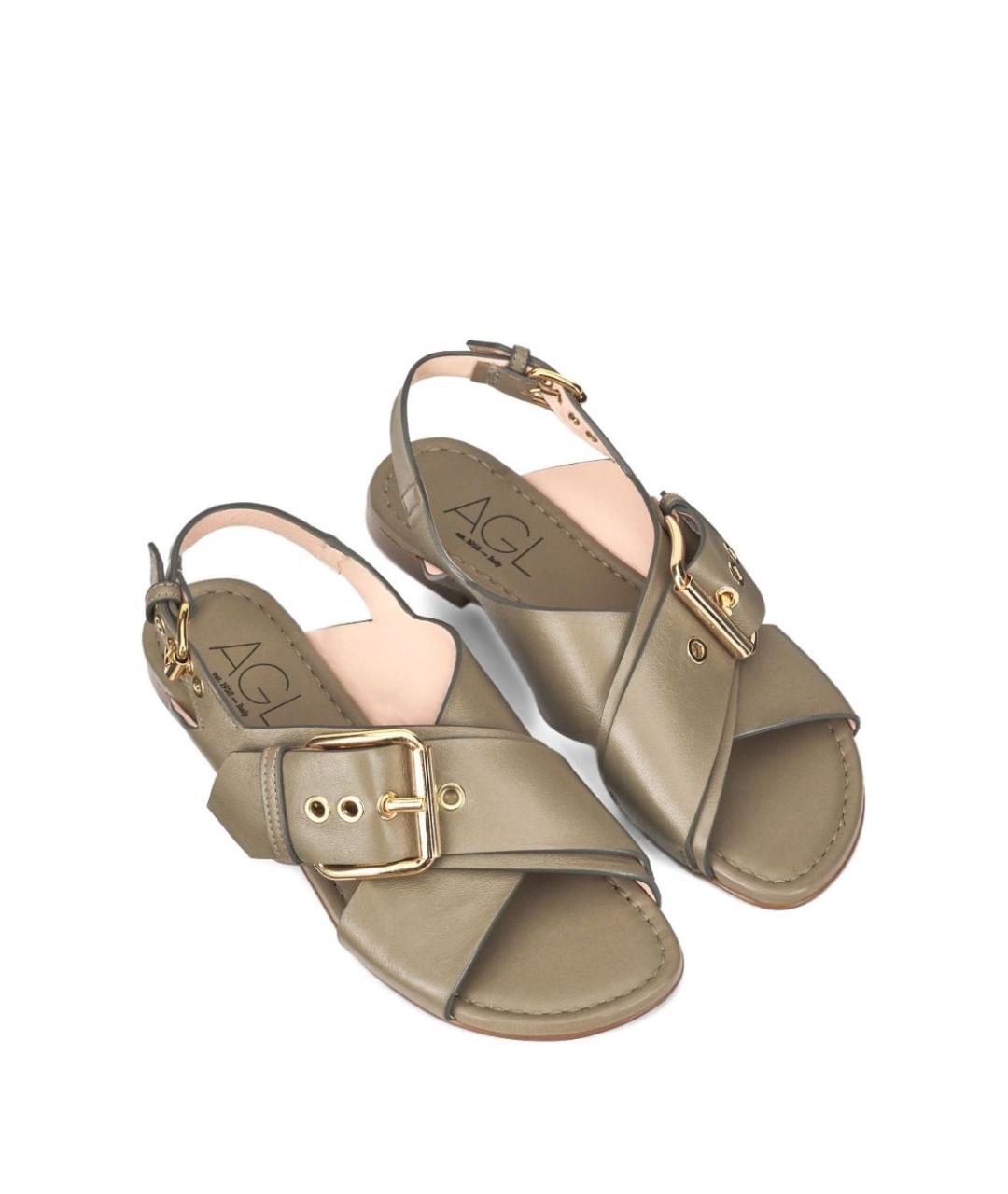 AGL Хаки кожаные босоножки, фото 2