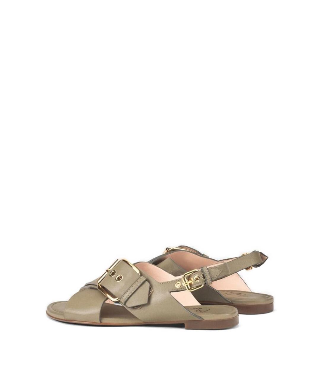 AGL Хаки кожаные босоножки, фото 4