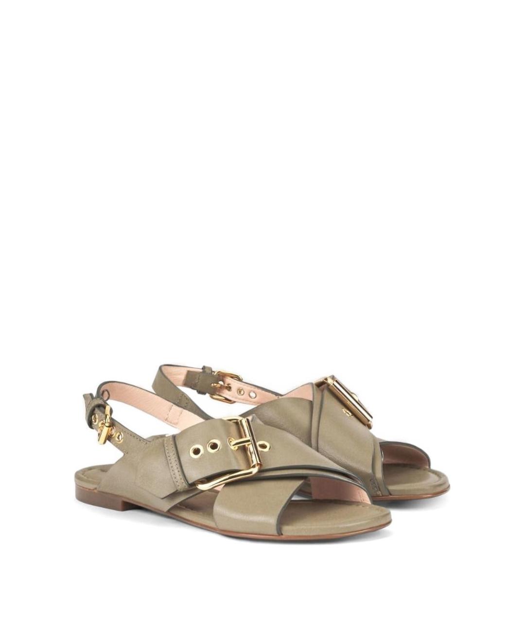 AGL Хаки кожаные босоножки, фото 3