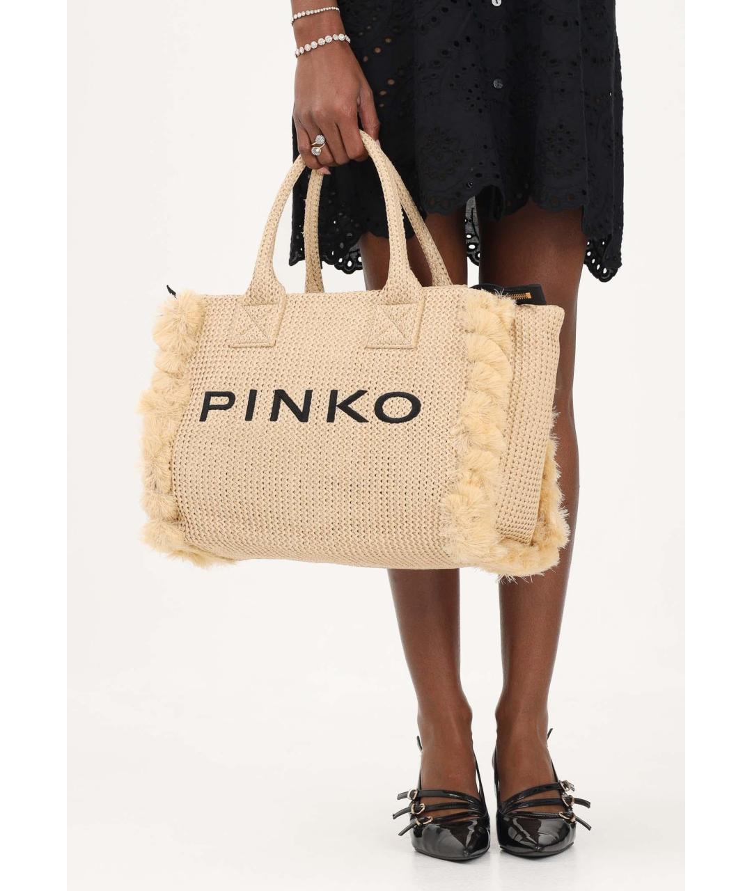 PINKO Бежевая пелетеная сумка тоут, фото 5