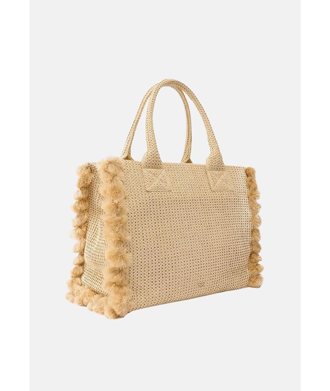 PINKO Бежевая пелетеная сумка тоут, фото 3