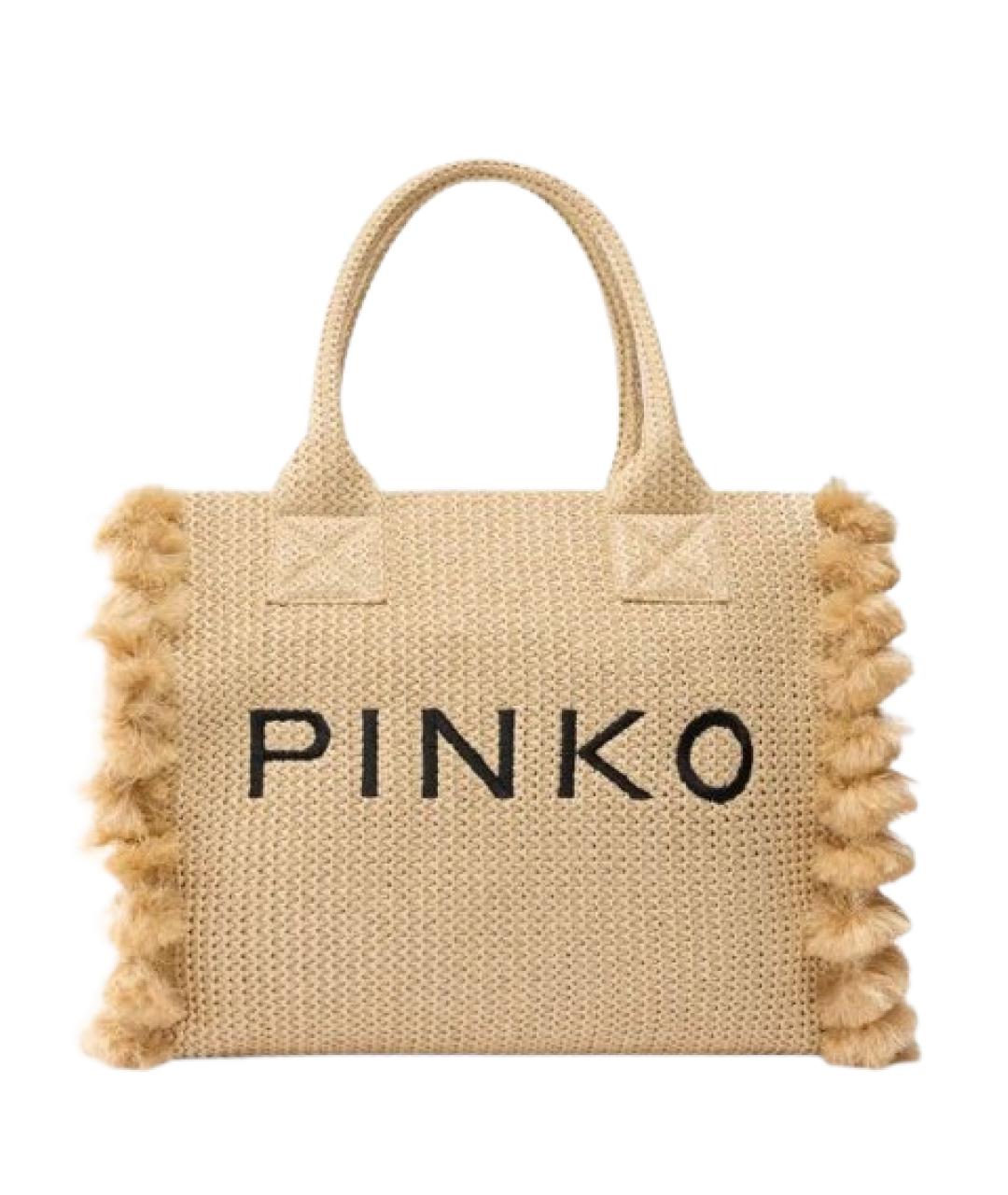PINKO Бежевая пелетеная сумка тоут, фото 1