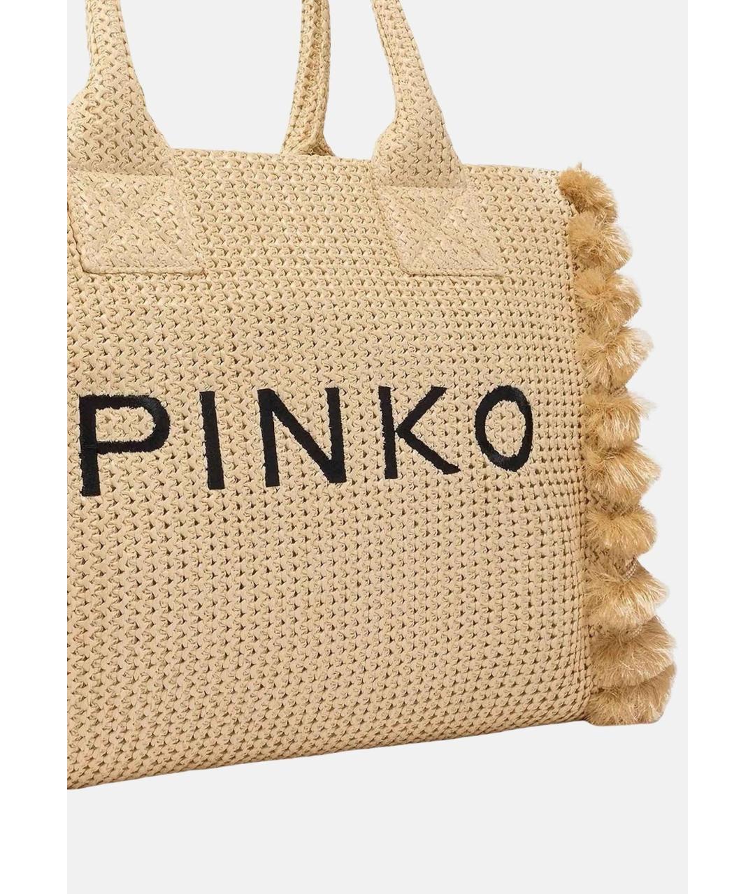 PINKO Бежевая пелетеная сумка тоут, фото 4