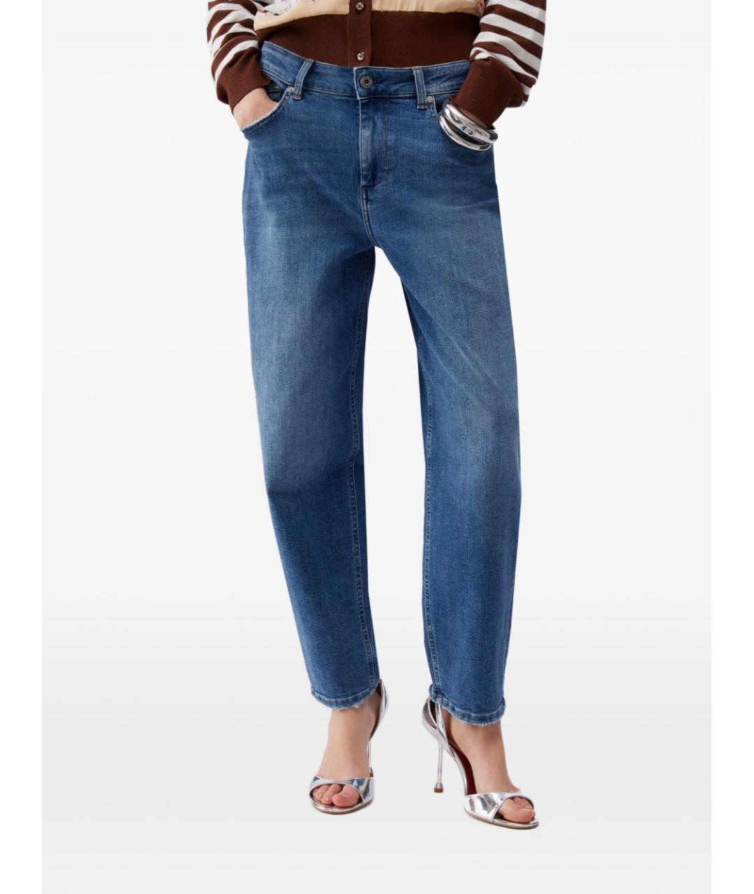 LIU JO Голубые хлопковые прямые брюки, фото 5