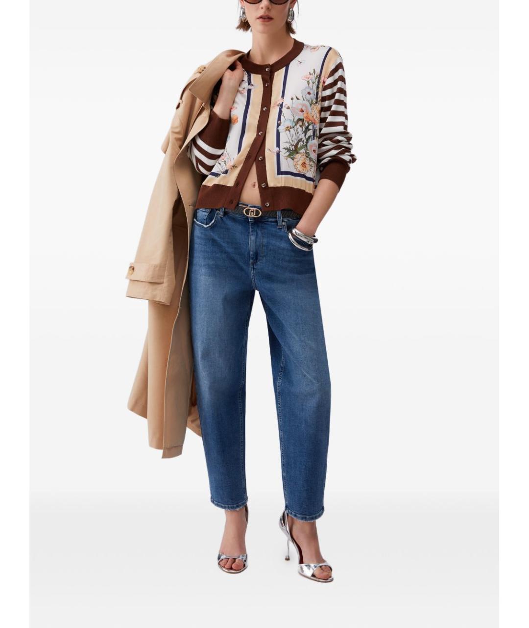 LIU JO Голубые хлопковые прямые брюки, фото 2