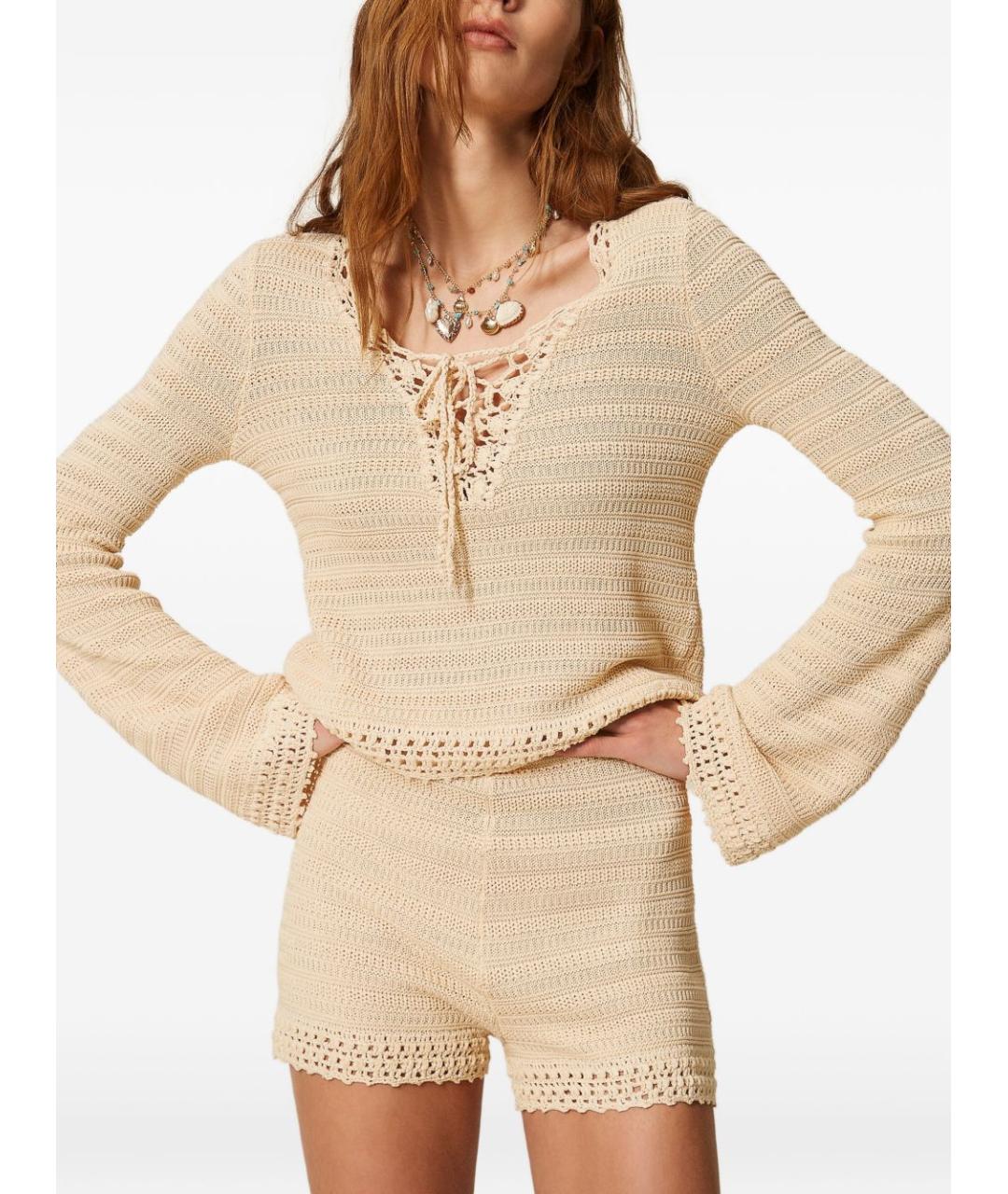 TWIN-SET Бежевые вискозные шорты, фото 5