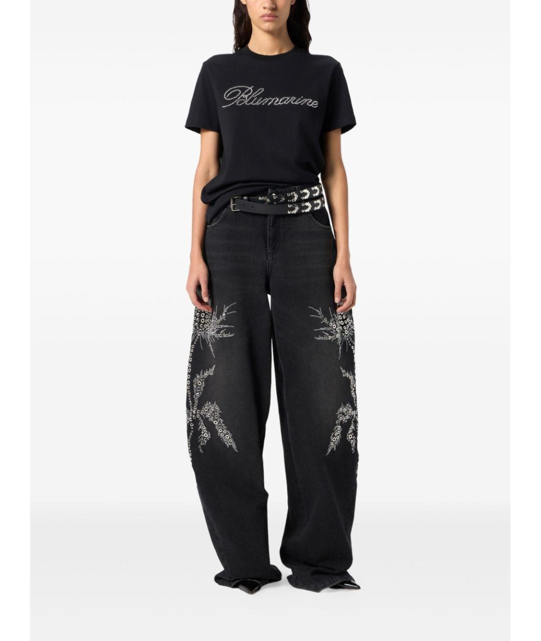 BLUMARINE Черные хлопковые прямые джинсы, фото 4