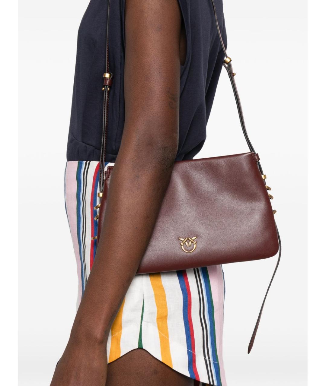 PINKO Бордовая кожаная сумка через плечо, фото 3