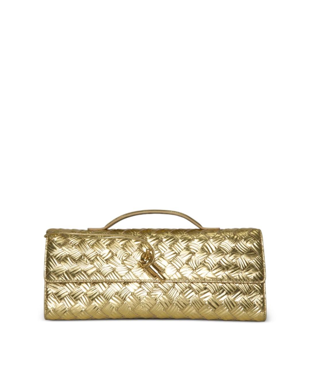 BOTTEGA VENETA Золотая кожаная сумка с короткими ручками, фото 6