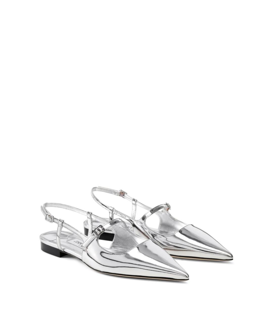 JIMMY CHOO Серебряные кожаные балетки, фото 2
