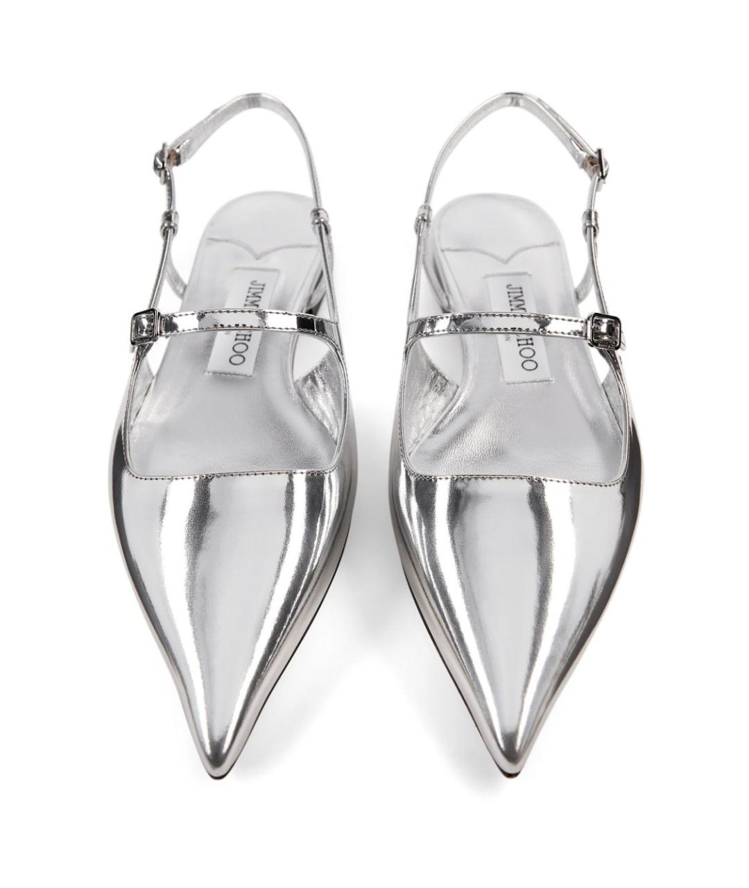 JIMMY CHOO Серебряные кожаные балетки, фото 3