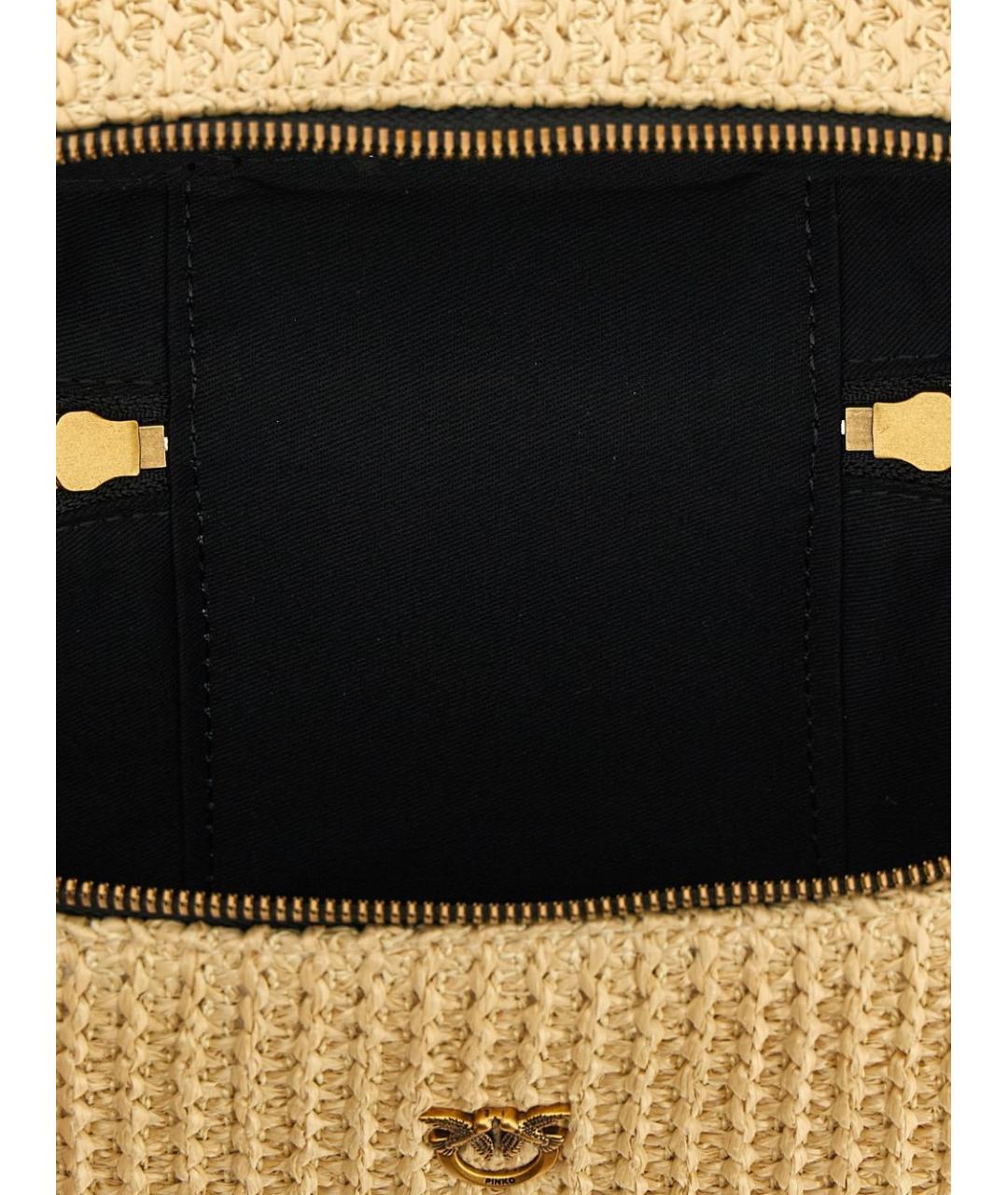 PINKO Бежевая пелетеная сумка с короткими ручками, фото 4