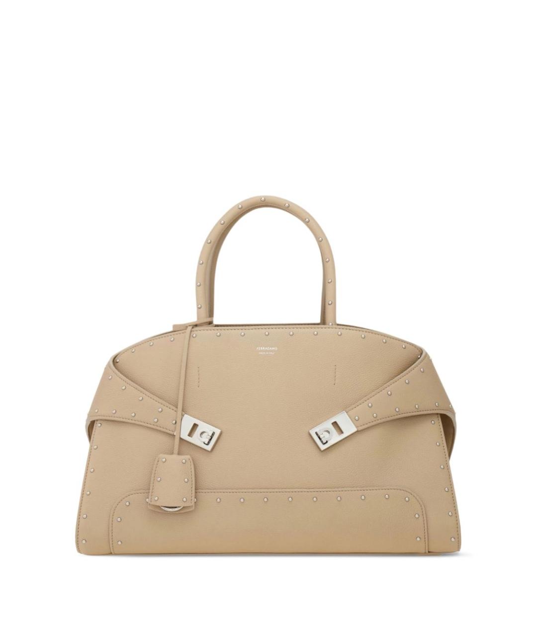 FERRAGAMO Бежевая кожаная сумка тоут, фото 1