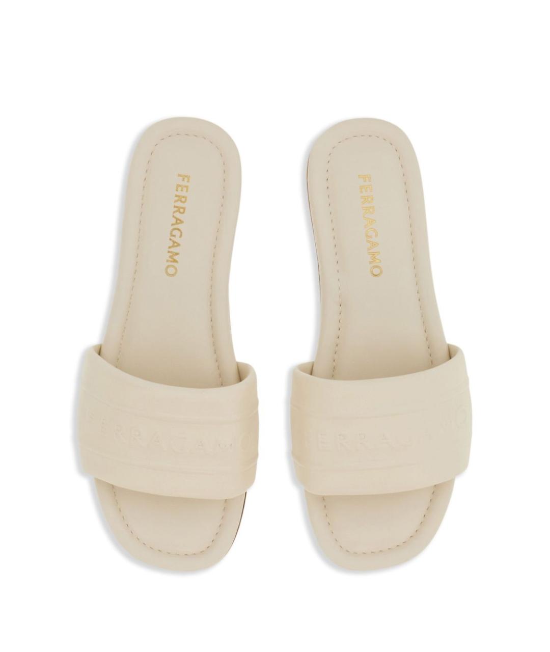 FERRAGAMO Бежевые кожаные босоножки, фото 4