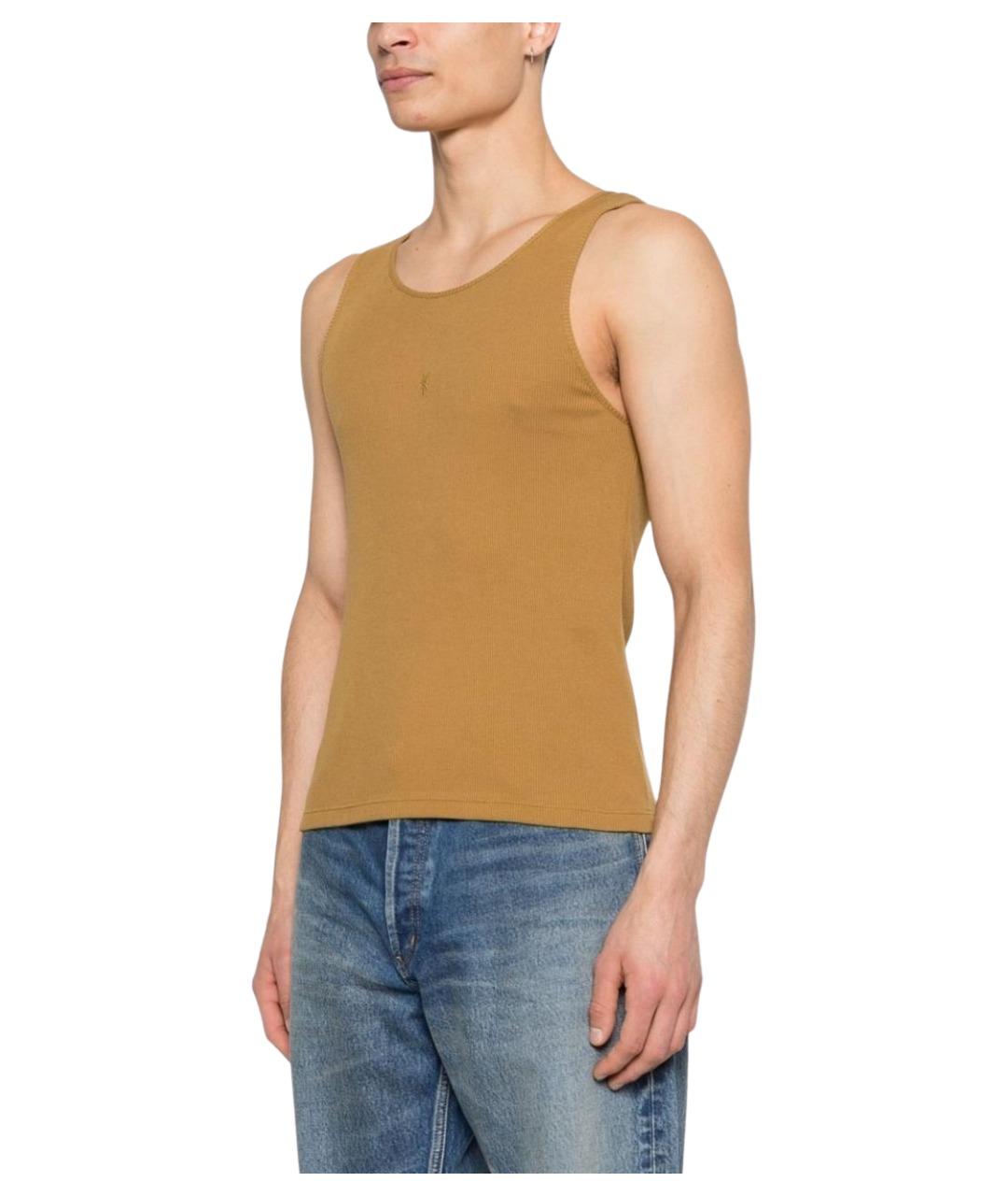 SAINT LAURENT Горчичная хлопковая майка, фото 5