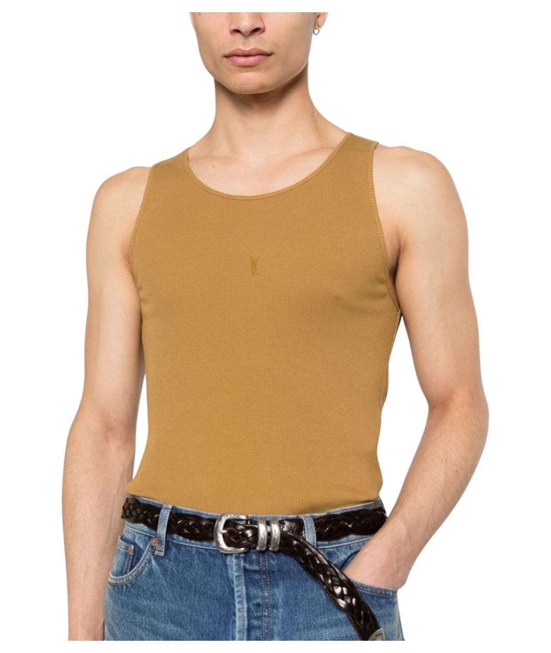 SAINT LAURENT Горчичная хлопковая майка, фото 2