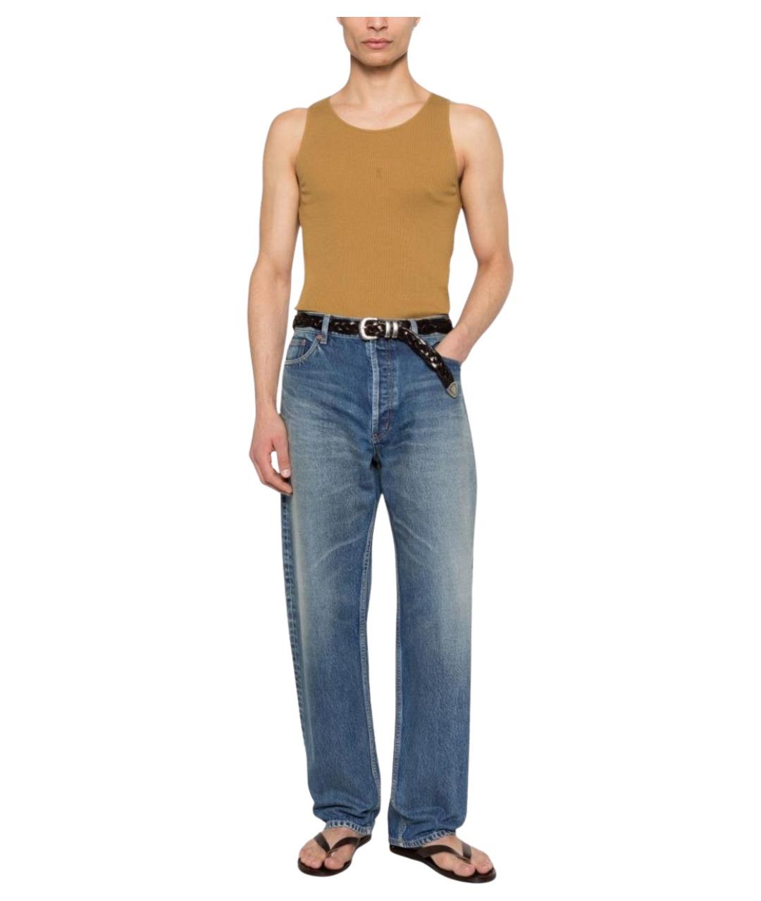 SAINT LAURENT Горчичная хлопковая майка, фото 3