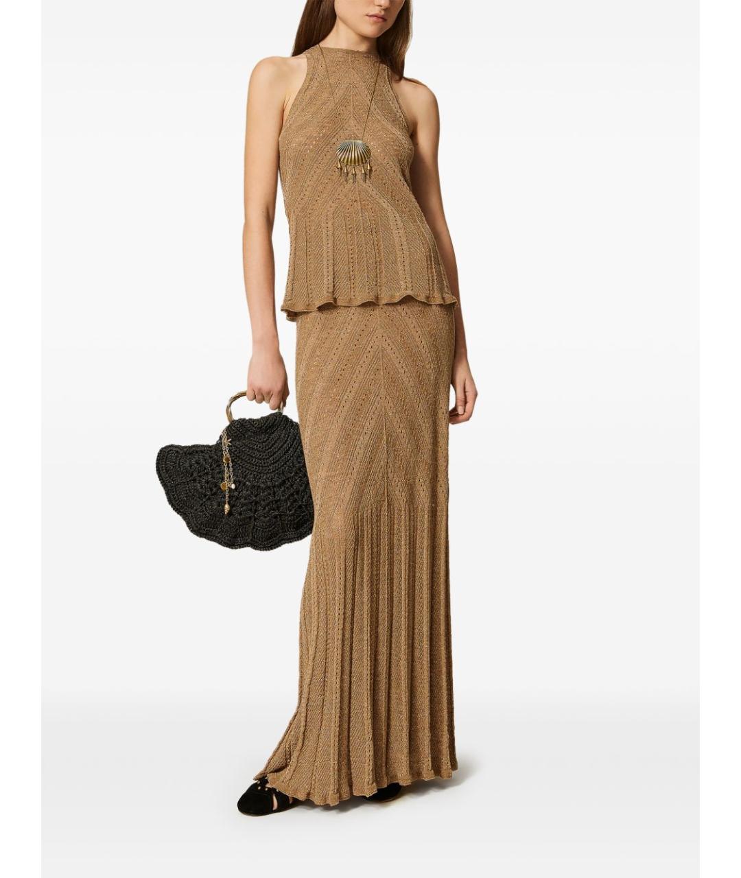 TWIN-SET Золотая юбка миди, фото 5