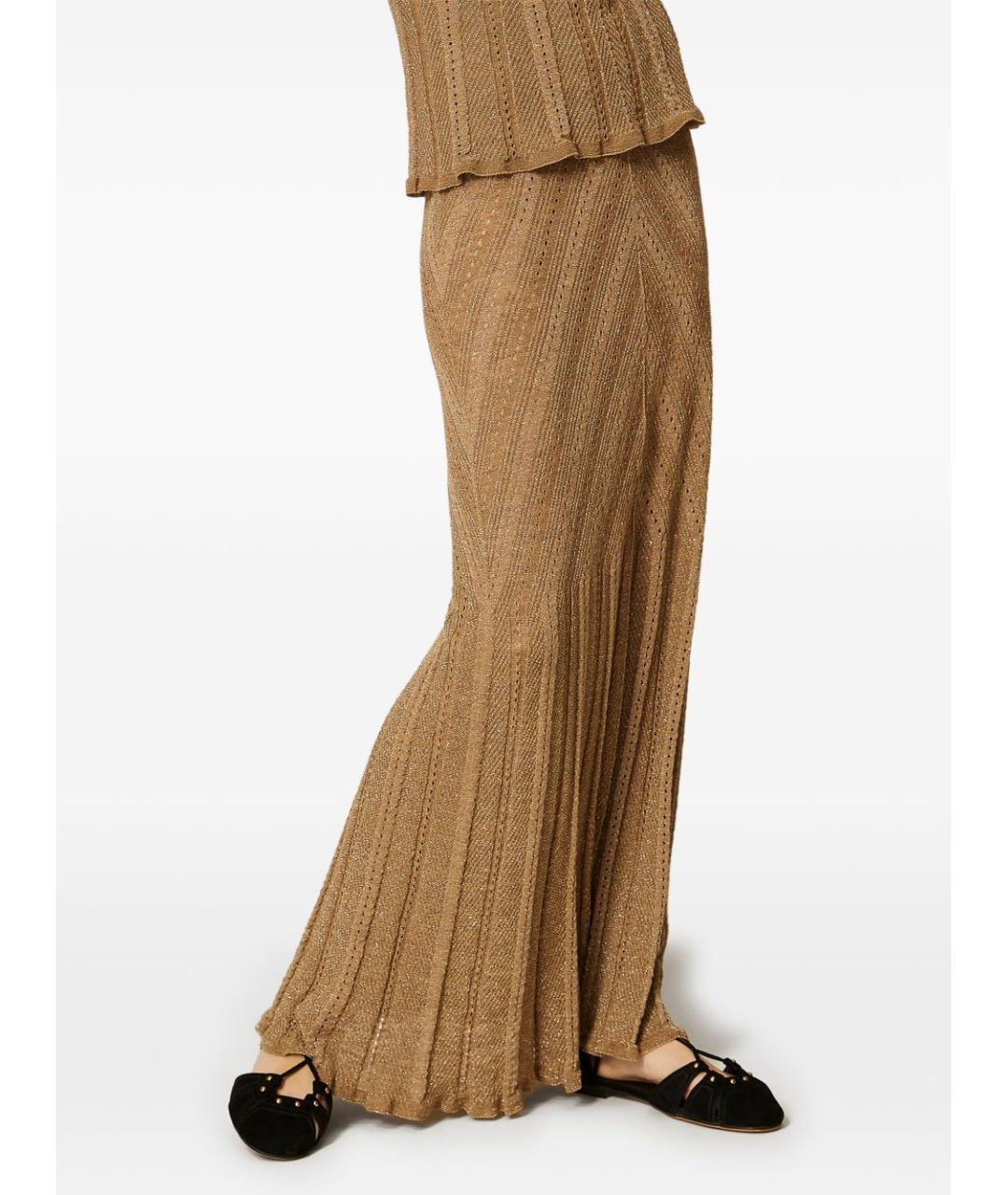 TWIN-SET Золотая юбка миди, фото 3