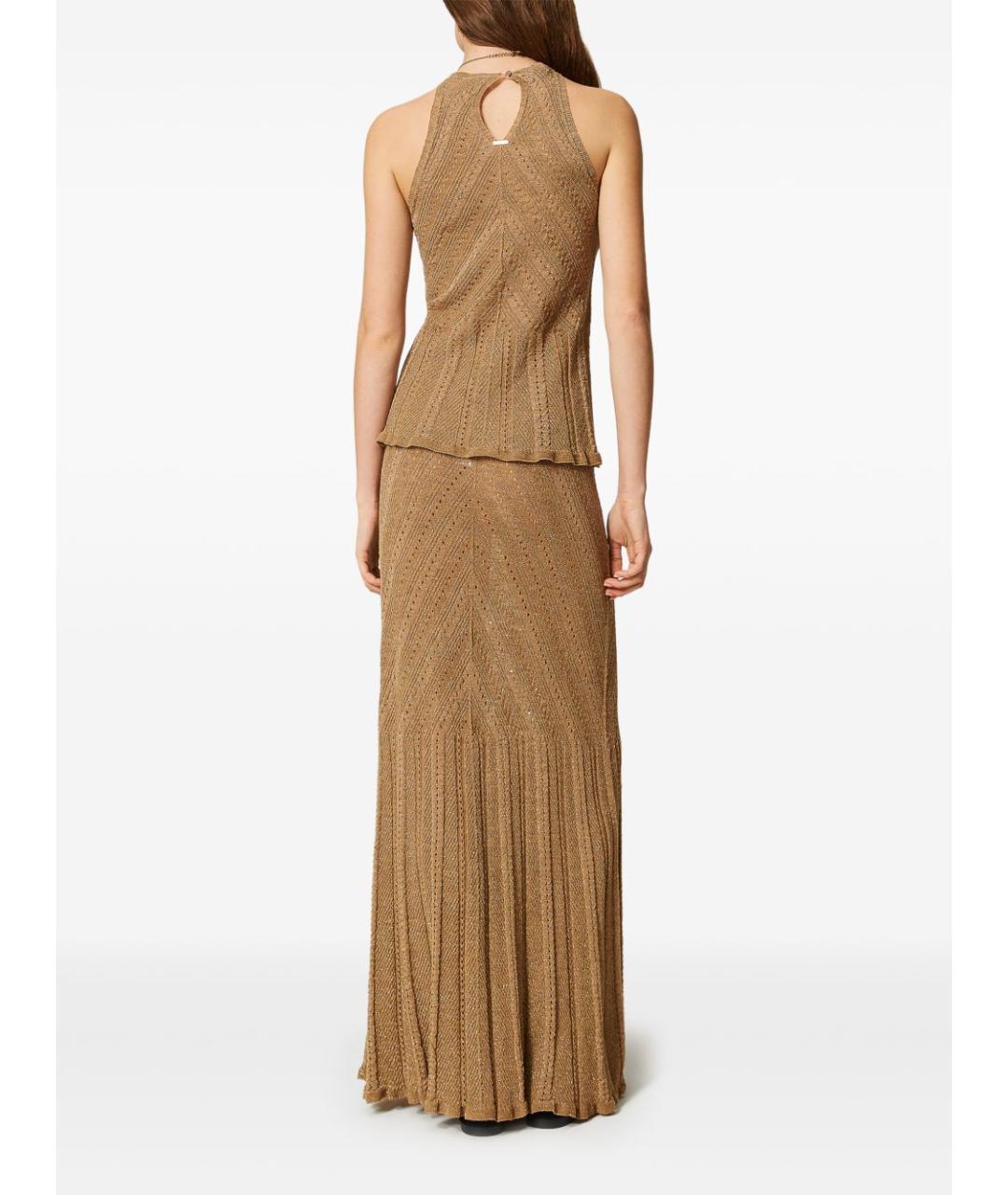 TWIN-SET Золотая юбка миди, фото 4