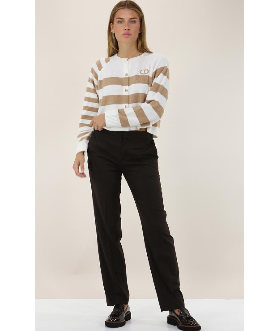 TWIN-SET Коричневые полиэстеровые прямые брюки, фото 7