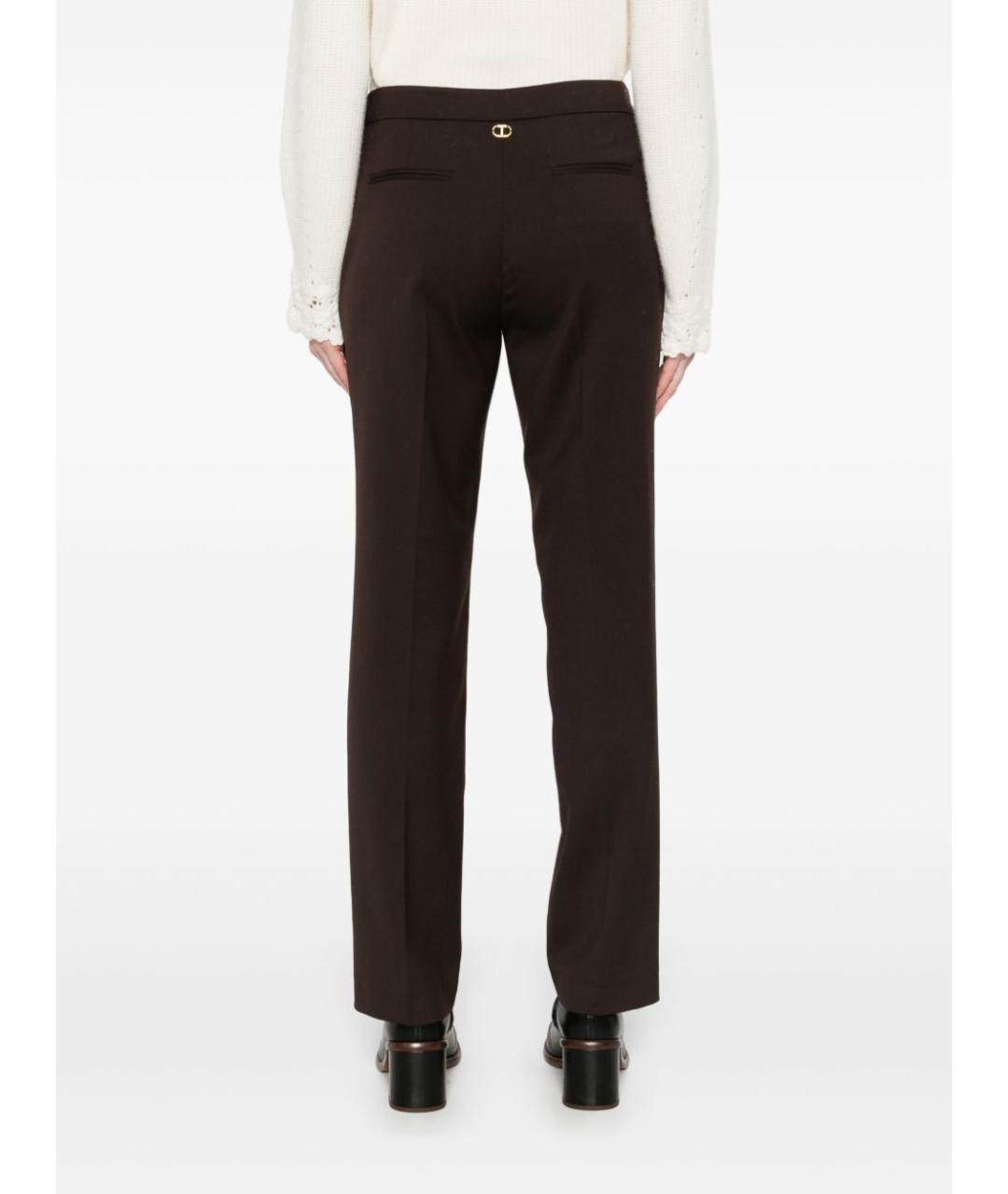 TWIN-SET Коричневые полиэстеровые прямые брюки, фото 6