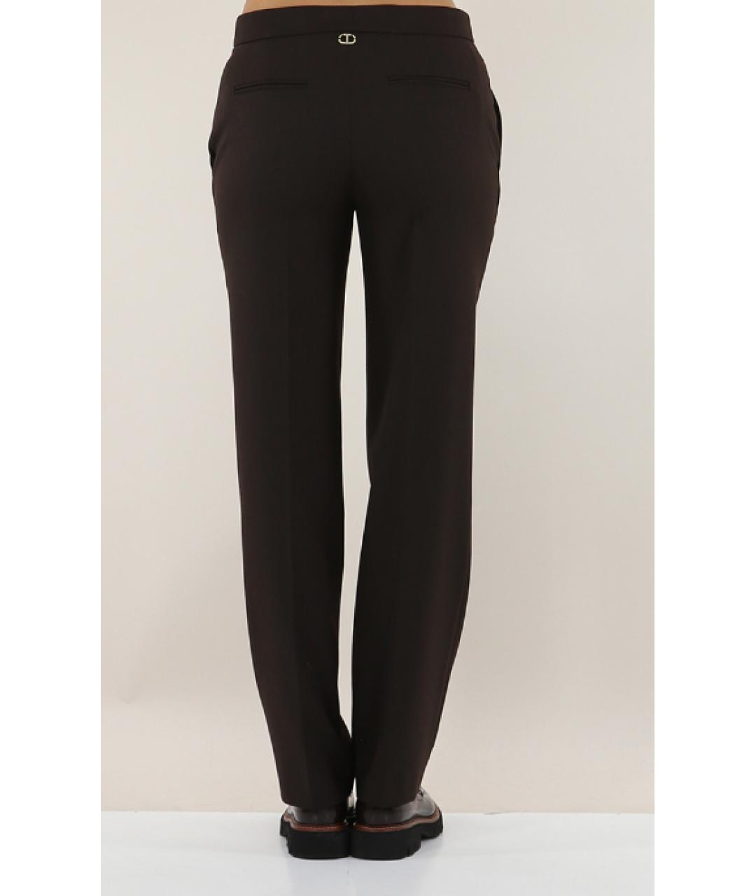 TWIN-SET Коричневые полиэстеровые прямые брюки, фото 5