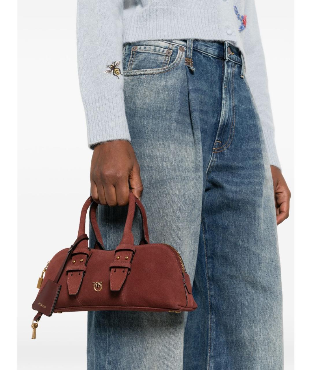 PINKO Бордовая замшевая сумка с короткими ручками, фото 6