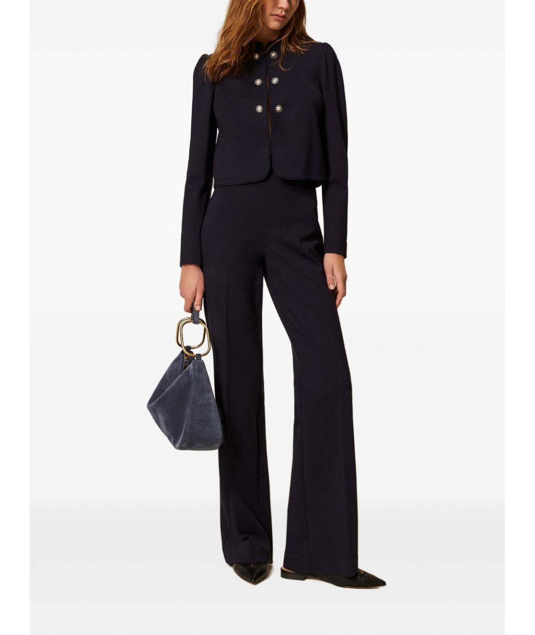 TWIN-SET Синие вискозные прямые брюки, фото 5