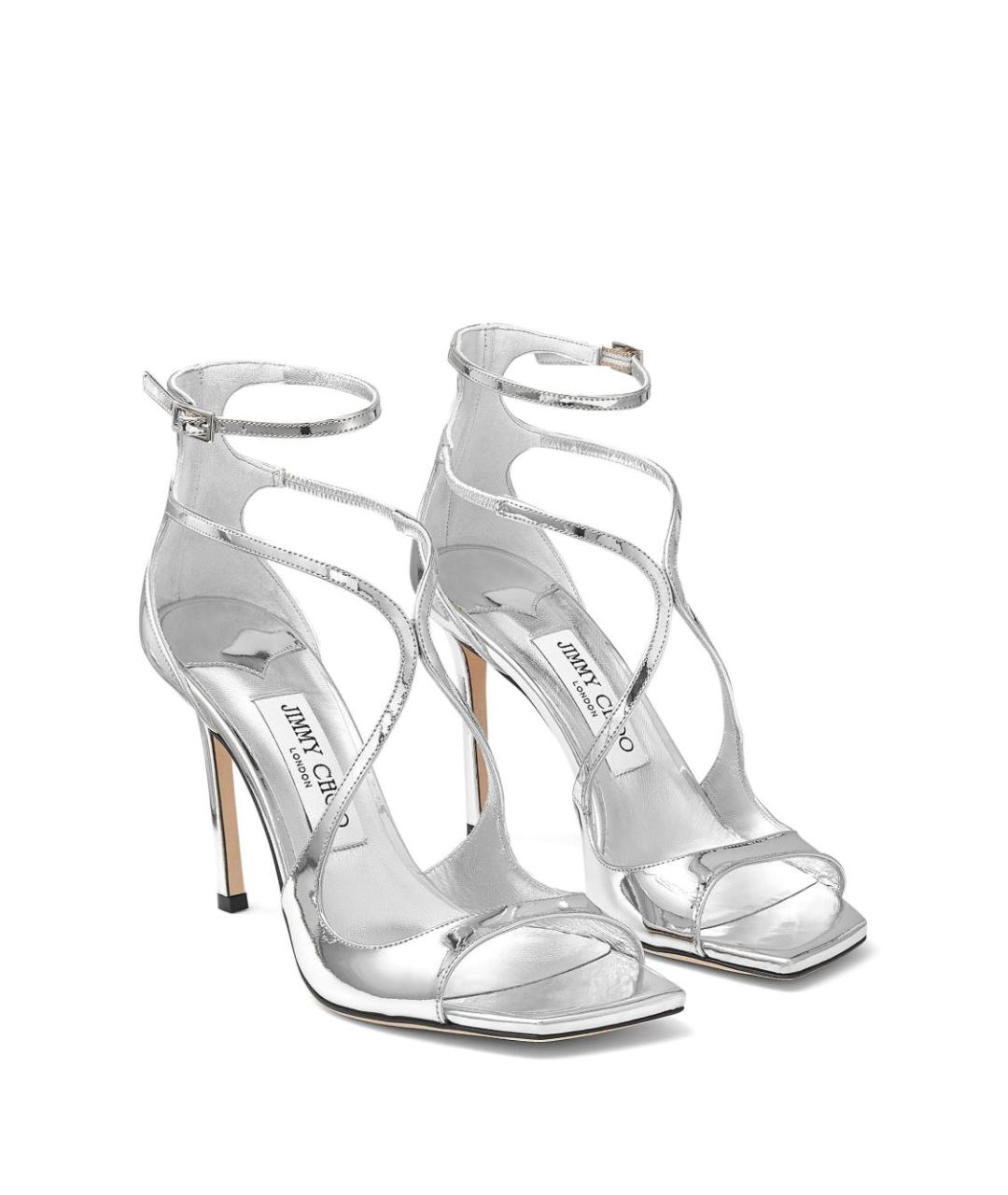 JIMMY CHOO Серебряные кожаные босоножки, фото 4