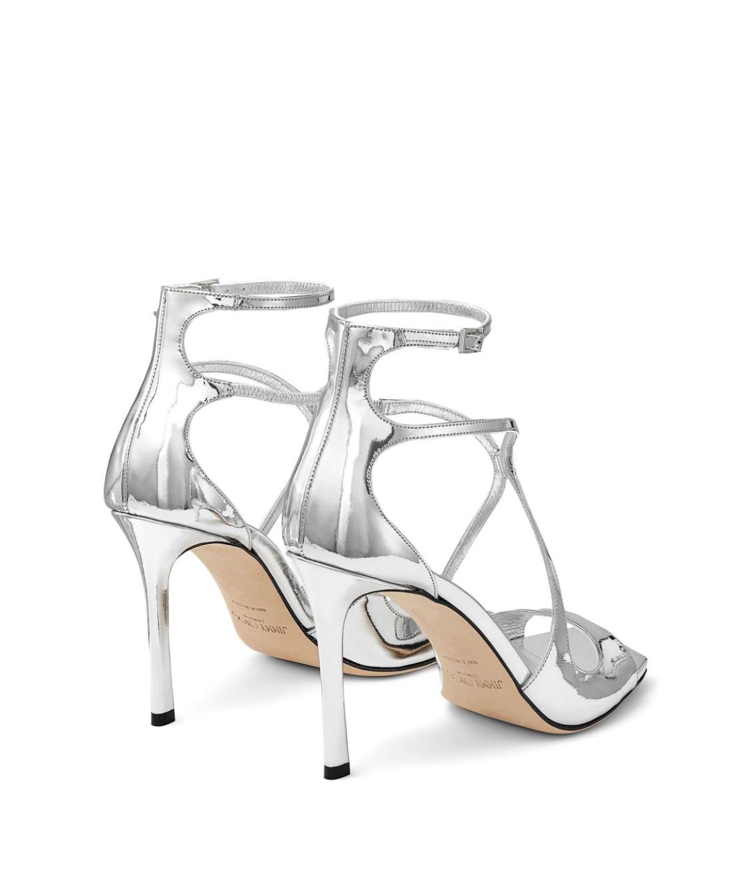 JIMMY CHOO Серебряные кожаные босоножки, фото 3