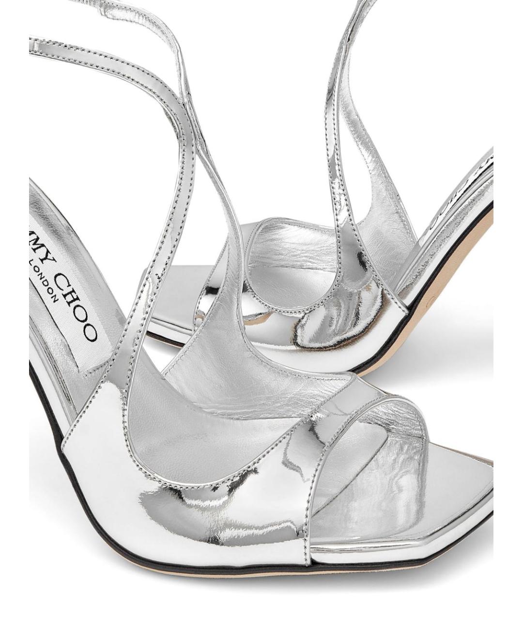 JIMMY CHOO Серебряные кожаные босоножки, фото 5