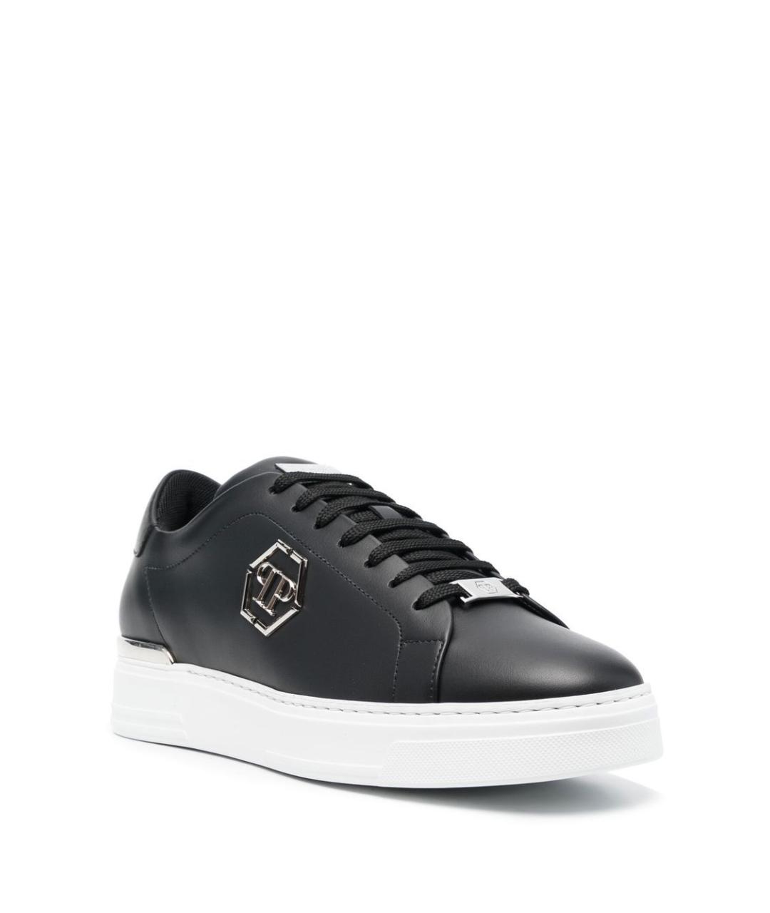 PHILIPP PLEIN Черные кожаные низкие кроссовки / кеды, фото 2