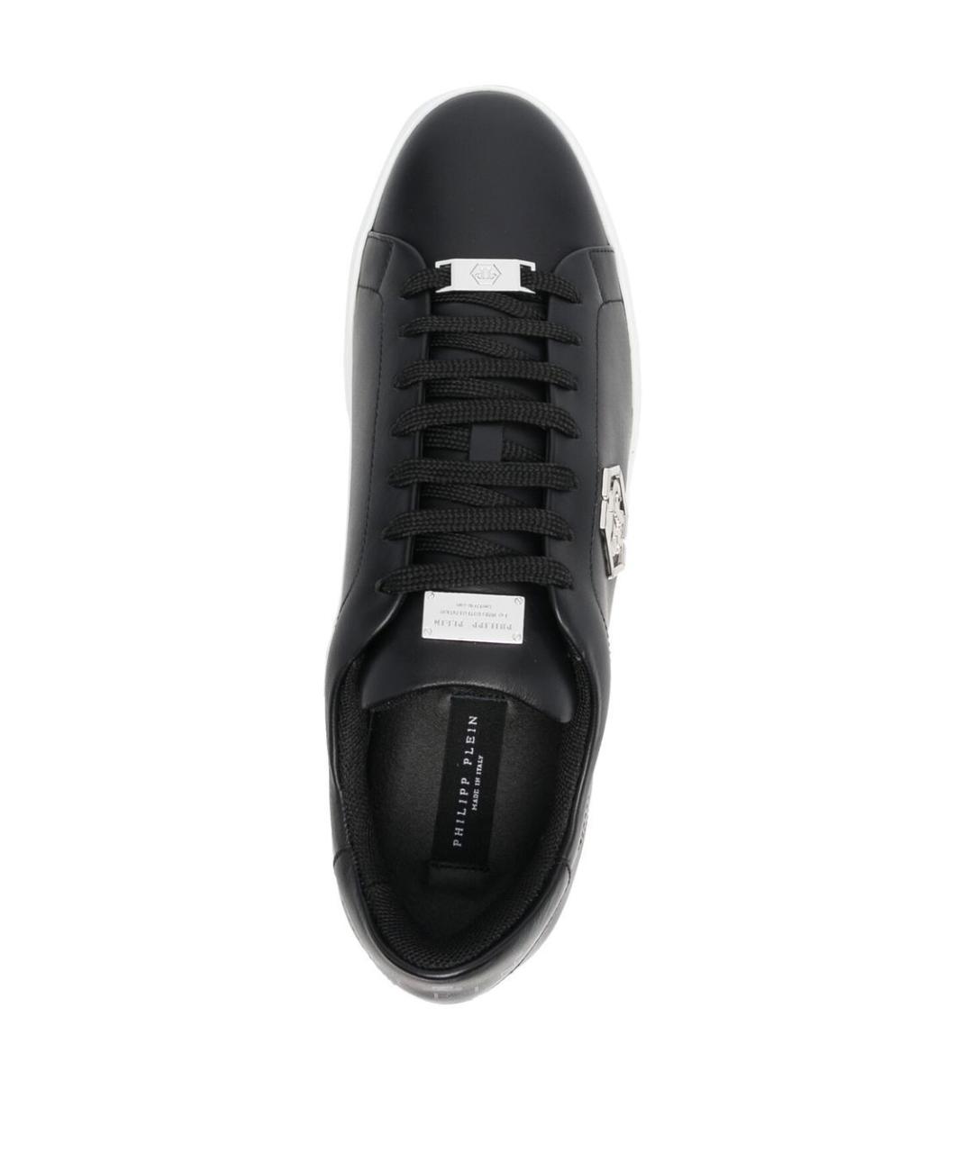 PHILIPP PLEIN Черные кожаные низкие кроссовки / кеды, фото 4