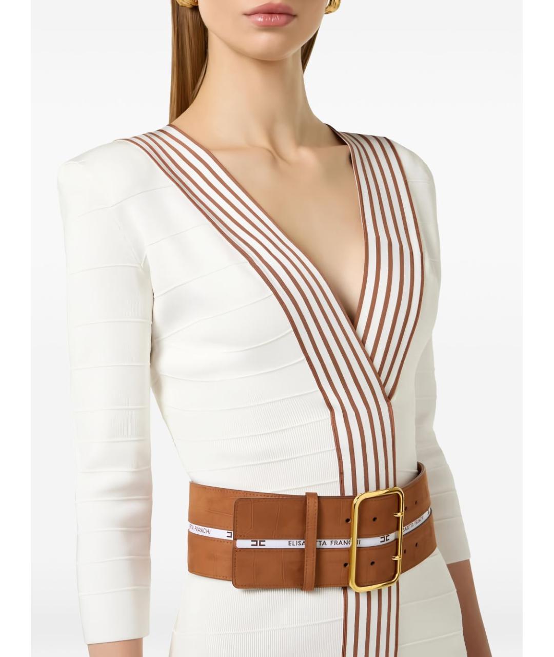 ELISABETTA FRANCHI Бежевое вискозное повседневное платье, фото 5