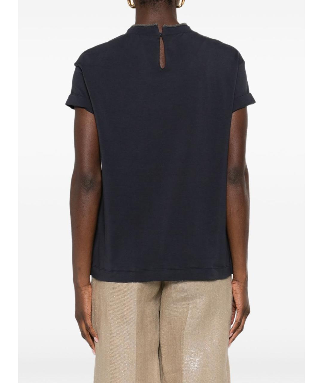 BRUNELLO CUCINELLI Темно-синяя хлопковая футболка, фото 5