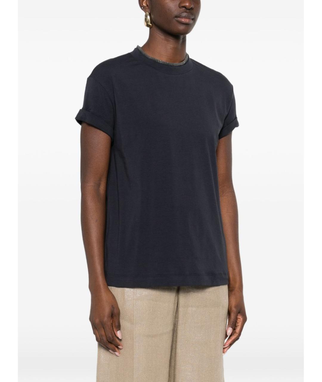 BRUNELLO CUCINELLI Темно-синяя хлопковая футболка, фото 4