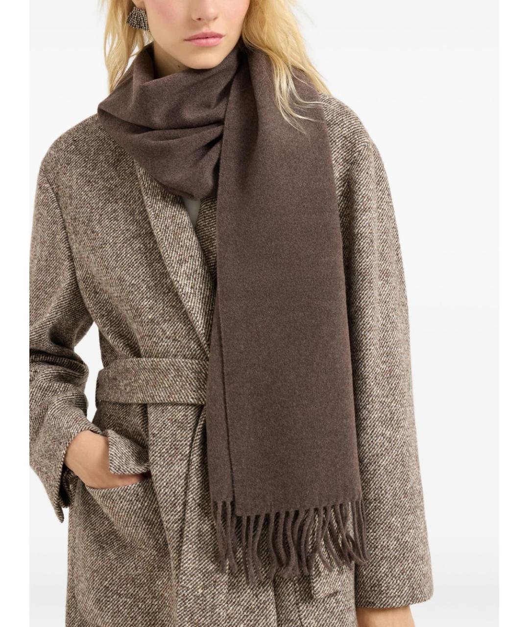 BRUNELLO CUCINELLI Коричневый шарф, фото 4