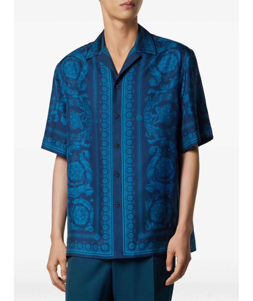 VERSACE Синяя шелковая кэжуал рубашка, фото 5